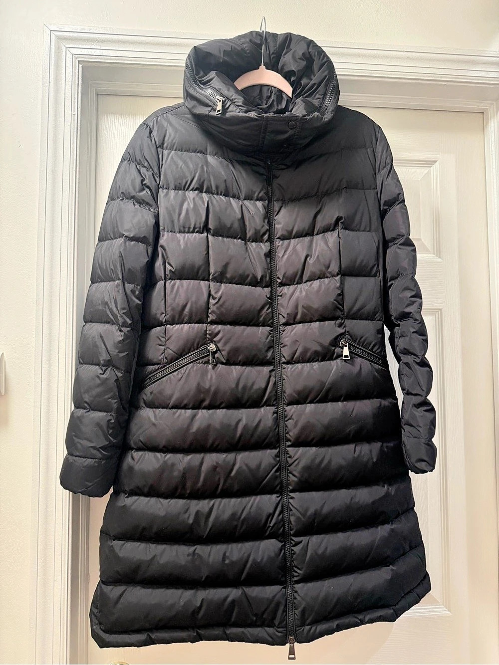 Moncler Flammette Long Down Jacket Black Puffer Coat Size 4